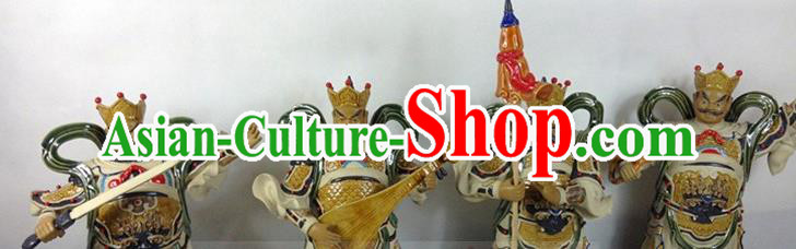 China Handmade Four Heavenly King Porcelain Figurine Shi Wan Si Da Tian Wang Ceramic Statues Set