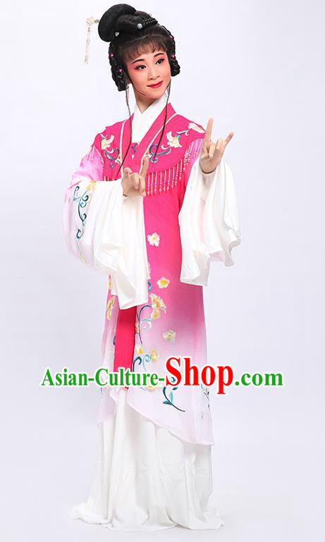 China Huangmei Opera Actress Garment Costumes Traditional Peking Opera Young Lady Rosy Embroidered Dress Clothing and Headdress