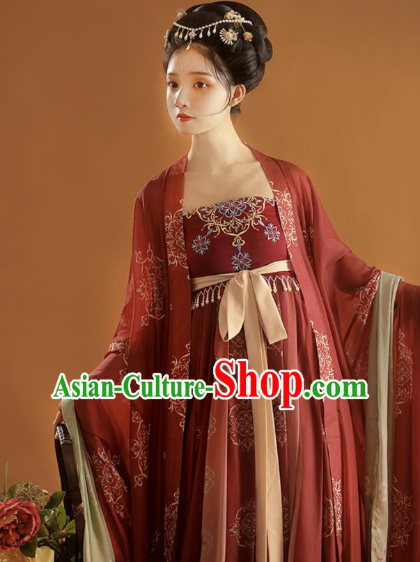 Chinese Traditional Ruqun Red Hanfu Dress Tang Dynasty Princess Garment Costumes Ancient Palace Lady Hanfu Clothing