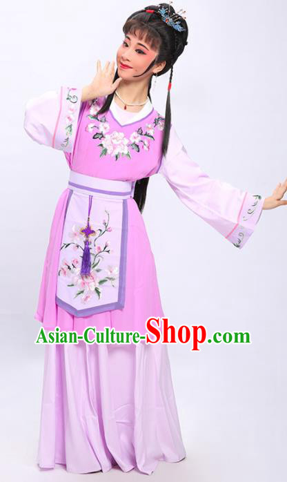 China Shaoxing Opera Servant Girl Pink Dress Clothing Traditional Yue Opera Young Lady Garment Costumes and Headpieces