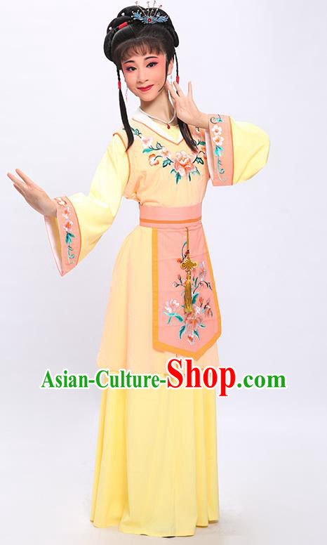China Traditional Yue Opera Hua Tan Garment Costumes Shaoxing Opera Young Beauty Yellow Dress Clothing and Headwear