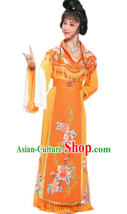 China Traditional Huangmei Opera Empress Garment Costumes Shaoxing Opera Hua Tan Embroidered Orange Dress Clothing