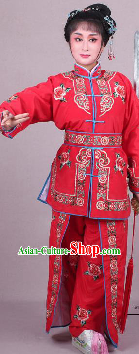China Shaoxing Opera Swordswoman Red Dress Clothing Traditional Peking Opera Dao Ma Dan Garment Costumes