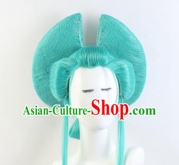 Top Cosplay Komurasaki Hiyori Wigs One Piece Kozuki Komurasaki Wigs Handmade Blue Bowknot Wig Hairpiece
