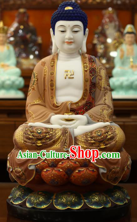 Top Chinese Hand Colorful Painting Buddha White Marble Shakyamuni Buddha Status Traditional Buddhism Figurine