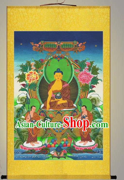 Chinese Hand Painting Shakyamuni Scroll Artwork Traditional Buddhism Painting Silk Fabric Buddha Figure Picture