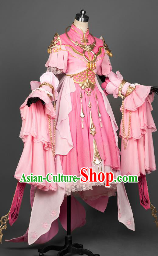 China Game Jian Xia Qing Yuan Xiu Luo Clothing Cosplay Young Lady Pink Dress Ancient Princess Garment Costumes