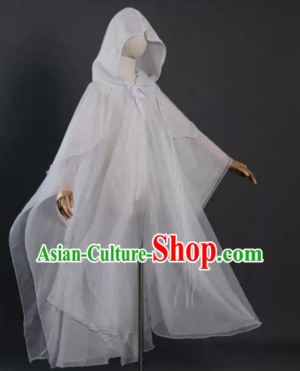 China Classical Cloak Clothing Cosplay Goddess White Chiffon Hanfu Mantle Ancient Princess Garment Costume