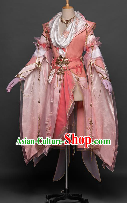 China Game Jian Xia Qing Yuan Clothing Cosplay Fairy Pink Dresses Ancient Princess Garment Costumes