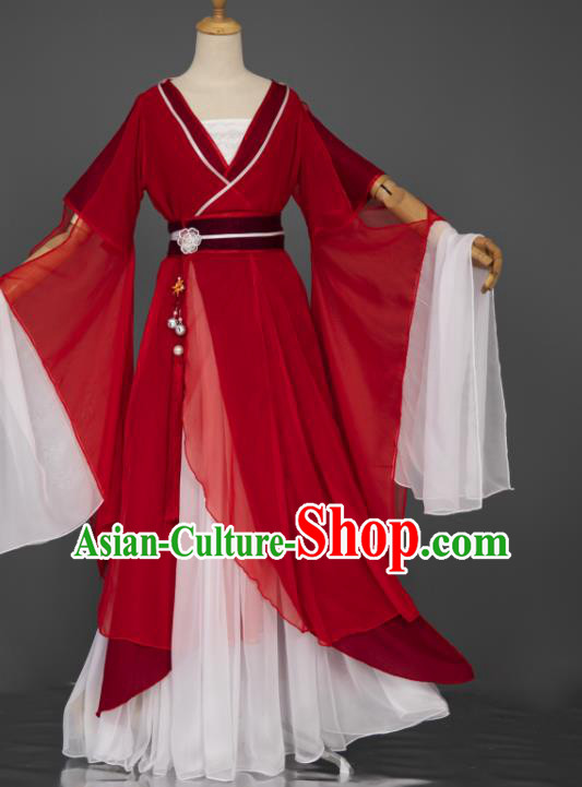 China Cosplay Goddess Garment Costumes Traditional Hanfu Dance Apparels Ancient Fairy Red Dress Clothing