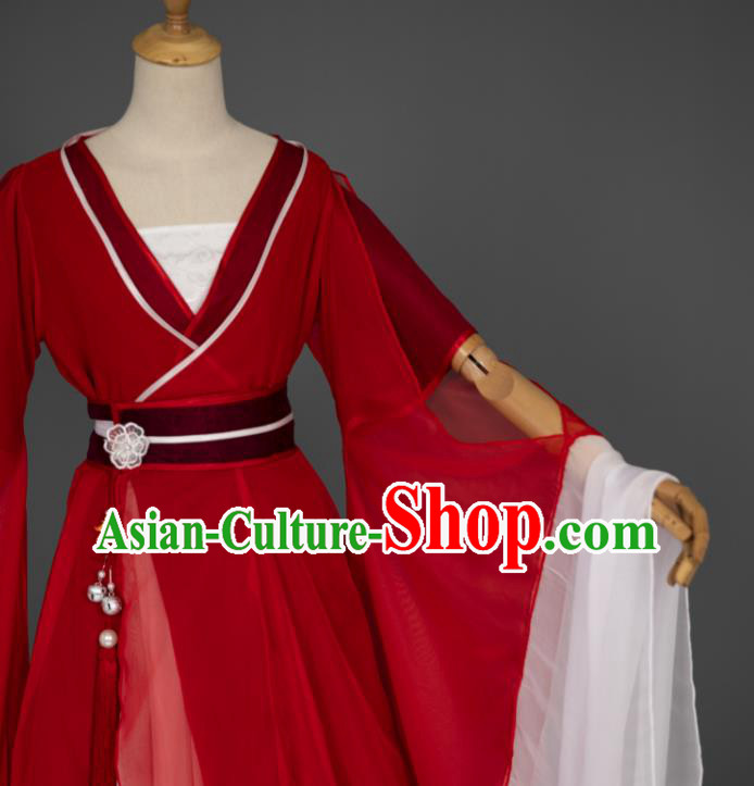 China Cosplay Goddess Garment Costumes Traditional Hanfu Dance Apparels Ancient Fairy Red Dress Clothing