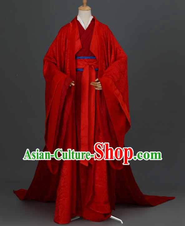 China Traditional Hanfu Wedding Apparels Ancient Young Childe Red Clothing Cosplay Prince Garment Costumes