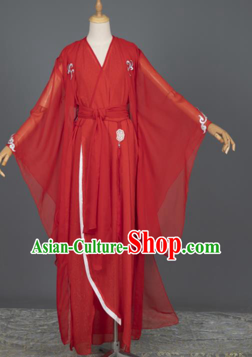 China Ancient Swordswoman Red Dress Clothing Cosplay Goddess Garment Costumes Traditional Hanfu Apparels