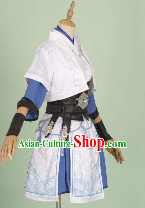 China Traditional Hanfu White Apparels Ancient Female Knight Clothing Cosplay Swordswoman Garment Costumes