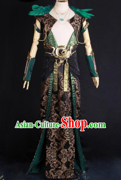 Chinese Ancient Swordsman Attire Cosplay Young Hero Garment Costumes Cartoon Legend of Exorcism Character Qing Xiong Clothing