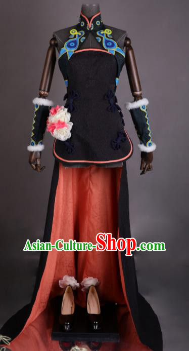 China Ancient Imperial Concubine Clothing Cosplay Queen Garment Costumes Traditional FGO FATE Black Qipao Dress Apparels