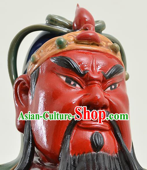 Chinese Guan Yu Status Handmade Ceramic Arts Guan Gong Sculptures Shi Wan Figurine