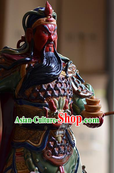 Chinese Guan Yu Status Handmade Ceramic Arts Guan Gong Sculptures Shi Wan Figurine