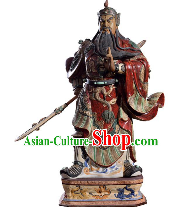 Chinese Guan Yu Porcelain Statue Arts Handmade Guan Gong Blade Sculptures Shi Wan Ceramic Figurine
