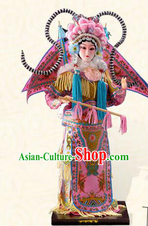 Handmade China Beijing Silk Figurine Traditional Peking Opera Female General Doll - Mu Guiying