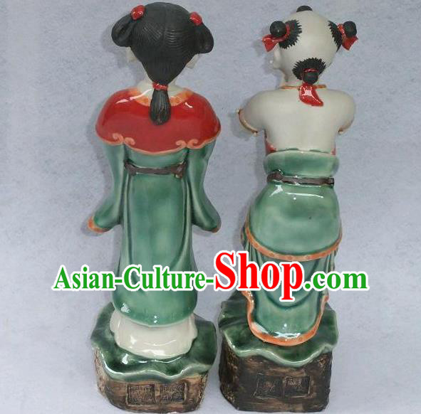 Chinese Shi Wan Ceramic Craft Long Lv Hong Hai Er Statues