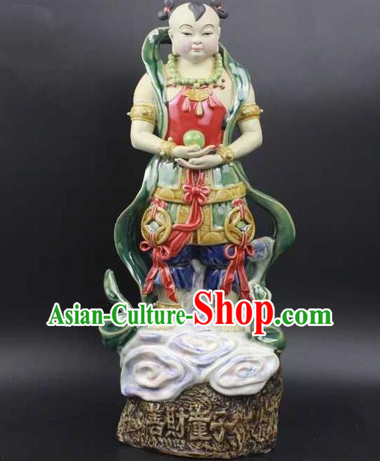 Chinese Handmade Hong Hai Er Statues Shi Wan Ceramic Shan Cai Tong Zi Craft