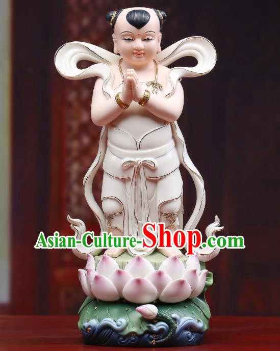 Chinese White Ceramic Shan Cai Tong Zi Craft Handmade Hong Hai Er Porcelain Statue