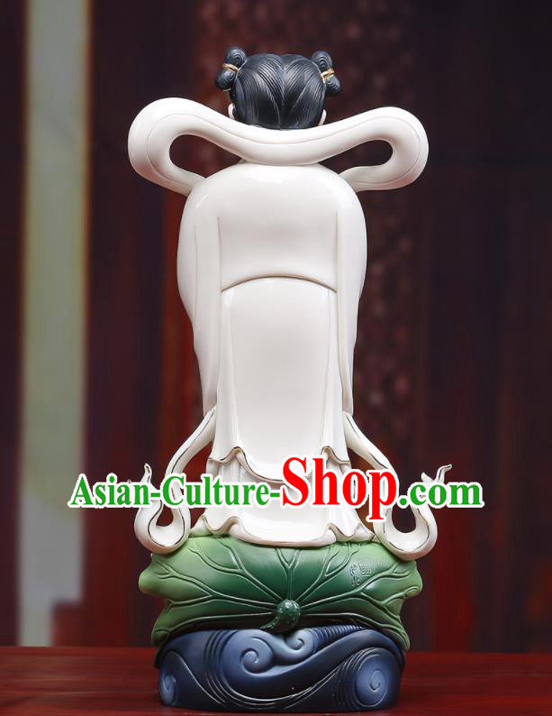 Chinese Handmade Dragon Girl Porcelain Statue White Ceramic Long Nv Craft