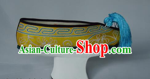 China Qing Dynasty Princess Yellow Satin Shoes Traditional Court Saucers Shoes Ancient Empress Embroidered Shoes