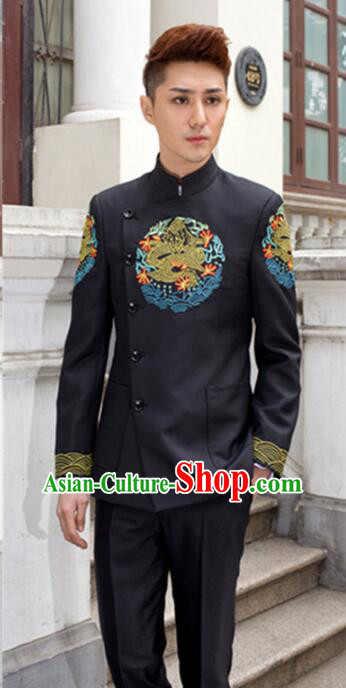 Chinese Traditional Tang Suits Wedding Suits Embroidered Dragon Costumes Zhongshan Groom Clothing