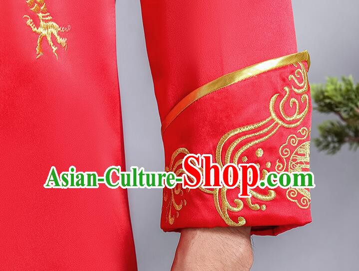 Chinese Traditional Tang Zhuang Embroidered Dragon Costumes Groom Long Mandarin Jacket Clothing Wedding Suits