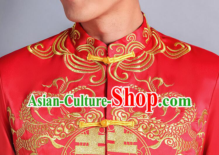 Chinese Traditional Tang Zhuang Embroidered Dragon Costumes Groom Long Mandarin Jacket Clothing Wedding Suits
