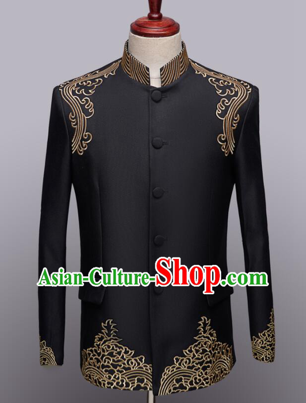 Chinese Wedding Suits Traditional Tang Zhuang Embroidered Costumes Groom Black Clothing