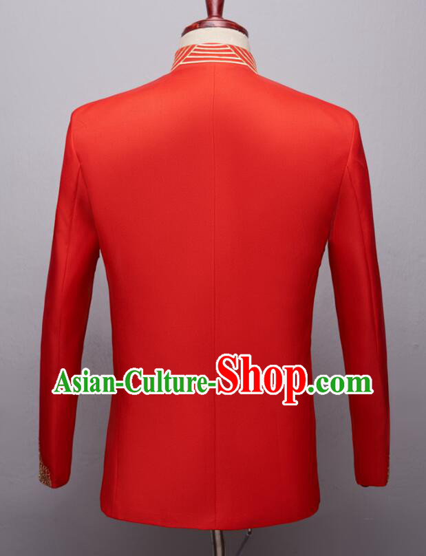 Chinese Groom Red Clothing Wedding Suits Traditional Tang Zhuang Embroidered Costumes