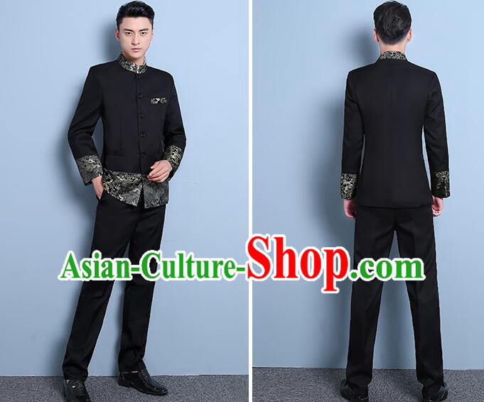 Chinese Traditional Tang Zhuang Zhongshan Costumes Groom Black Clothing Wedding Suits