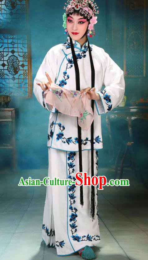 China Traditional Opera Young Lady Clothing Beijing Opera Ha Tan Costume Peking Opera Actress White Garment Outfits