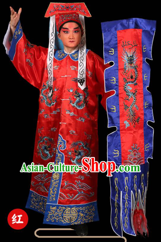 China Peking Opera Wusheng Red Garment Outfits Traditional Opera Martial Arts Men Clothing Beijing Opera Soldier Costume and Hat