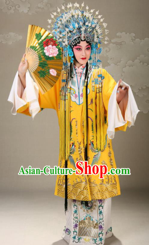 China Traditional Opera Empress Clothing Beijing Opera Diva Yellow Cape Costume Peking Opera Hua Tan Garment