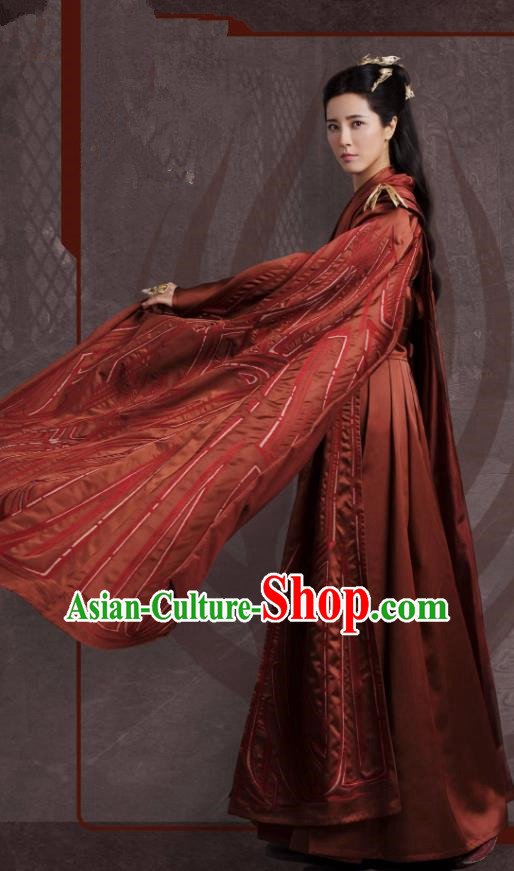 China Ancient Swordswoman Rust Red Garments Romance Drama The Blessed Girl Fei Tian Costumes Traditional Female General Clothing Complete Set