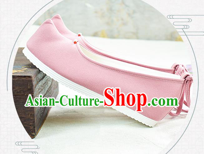 China Traditional Hanfu Pink Bow Shoes National Women Shoes Classical Dance Shoes