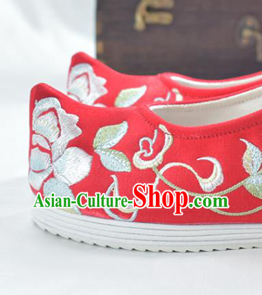 China Traditional Hanfu Bow Shoes National Wedding Red Cloth Shoes Embroidered Red Shoes