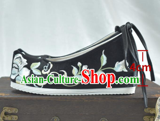 China Embroidered Black Shoes Traditional Hanfu Bow Shoes National Wedding Cloth Shoes
