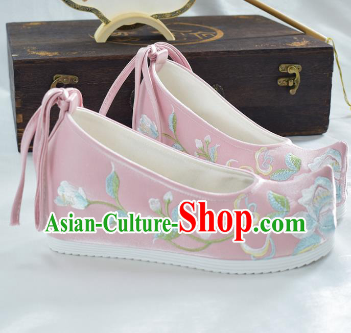 China National Wedding Cloth Shoes Embroidered Pink Shoes Traditional Hanfu Bow Shoes