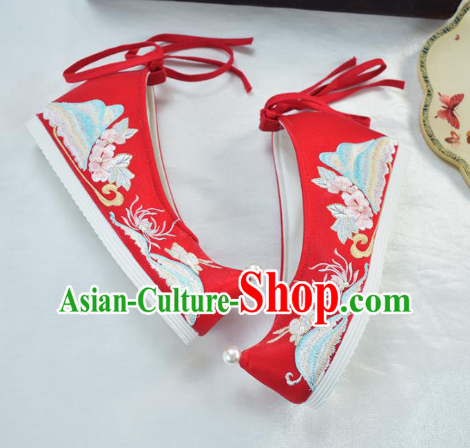 China Traditional Ming Dynasty Hanfu Shoes Ancient Princess Shoes National Wedding Red Embroidered Shoes