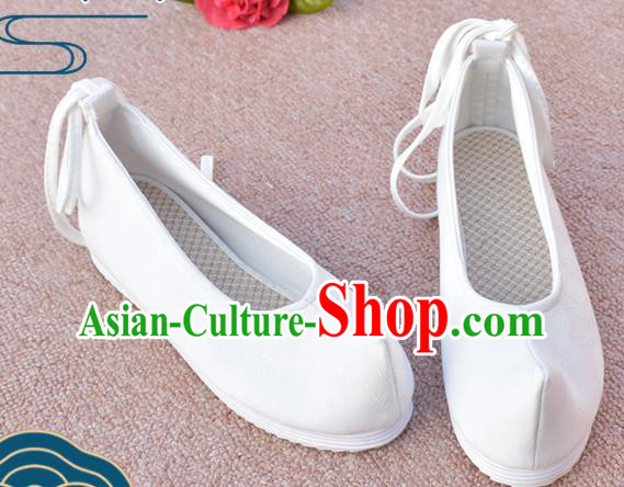 China National White Cloth Shoes Ancient Princess Shoes Traditional Ming Dynasty Hanfu Bow Shoes