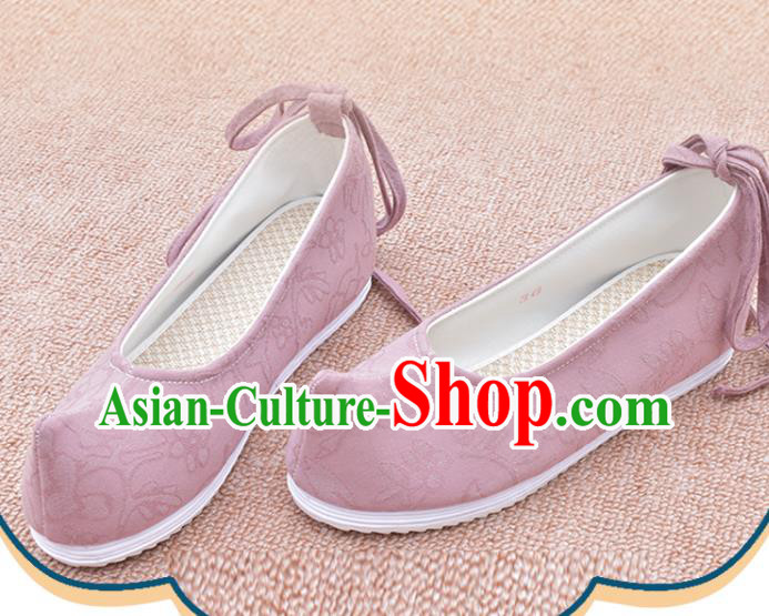 China National Pink Cloth Shoes Ancient Princess Shoes Ming Dynasty Bow Shoes Traditional Hanfu Shoes