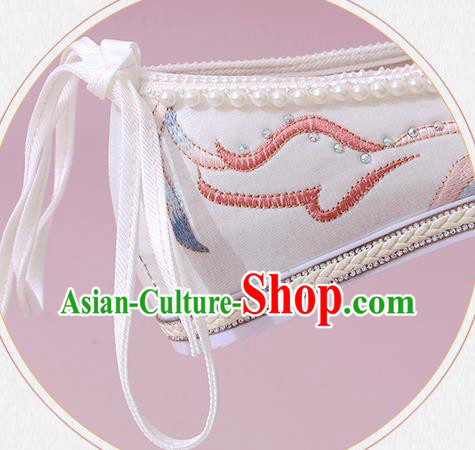 China National Shoes Classical Dance White Cloth Shoes Traditional Embroidered Pearls Shoe