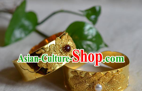 China National Bracelet Jewelry Traditional Handmade Qing Dynasty Filigree Peony Bangle Accessories