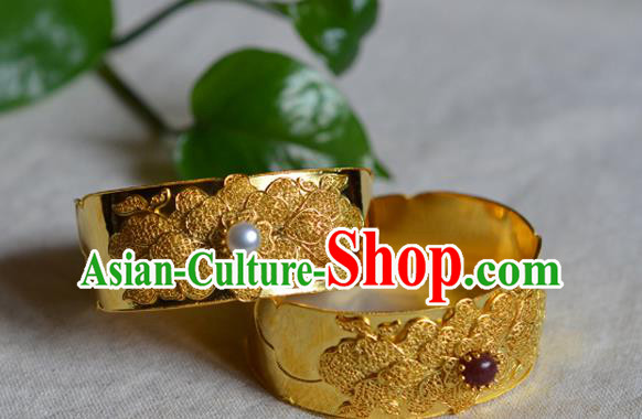 China National Bracelet Jewelry Traditional Handmade Qing Dynasty Filigree Peony Bangle Accessories