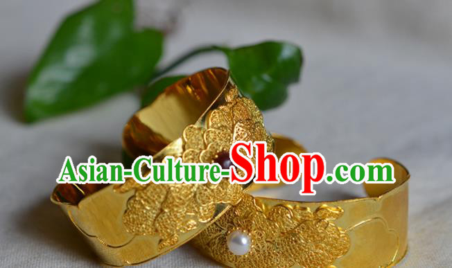 China National Bracelet Jewelry Traditional Handmade Qing Dynasty Filigree Peony Bangle Accessories
